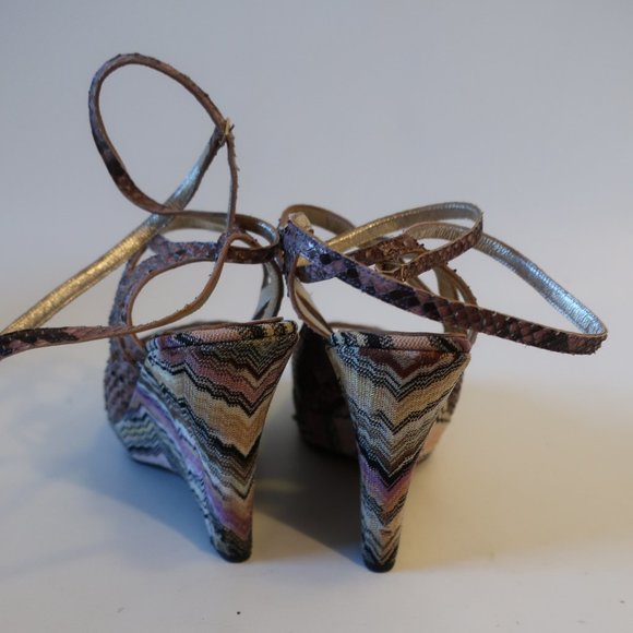 Womens Missoni Purple Python Leather Chevron Wedge Wrap Ankle Heels 38 US/8 * - Picture 6 of 12